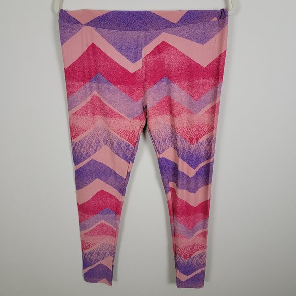 LuLaRoe Buttery Soft Pink & Purple Chevron Abstract Leggings - Tall & Curvy - Picture 1 of 2
